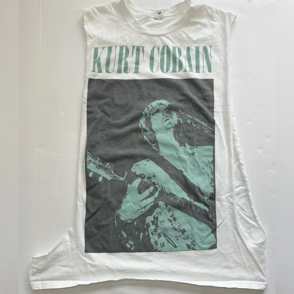 Y2K Kurt Cobain Sleeveless Graphic T-Shirt Stencil White and Gray Grunge Size L - Picture 1 of 8